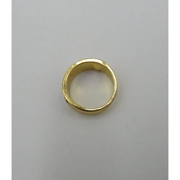 Wide Band Ring Womens Size 6 Imitation Ruby Red Rhinestones Gold Silver Tone - Picture 10 of 10